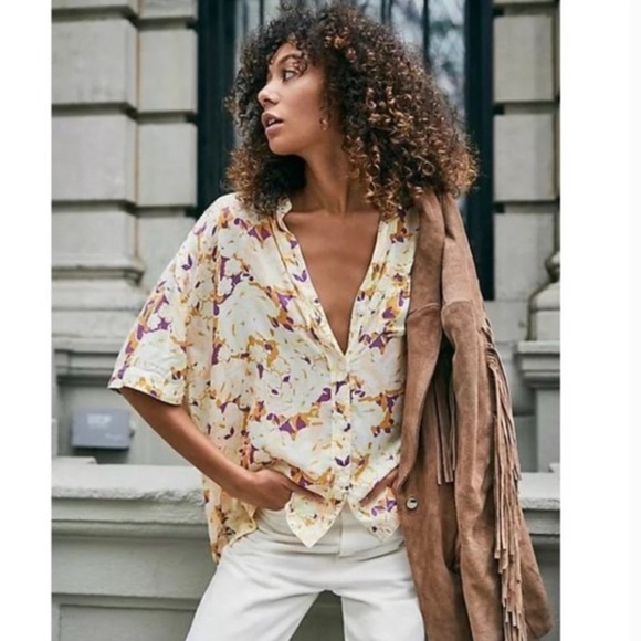 We The Free Tops - We the Free Floral Good Vibes Button Down Top Size L